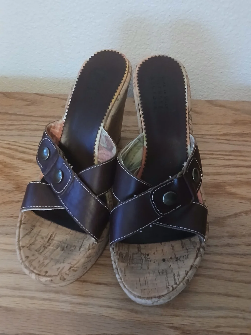 Vintage Barneys New York Leather Cork Wedges Made In Italy 40